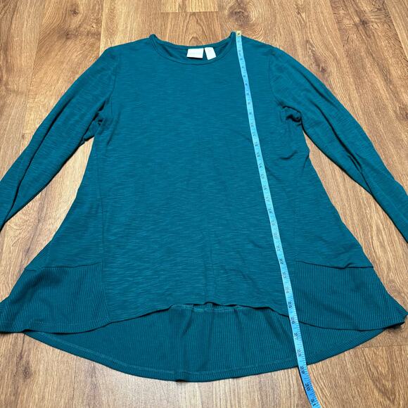 Chicos Womens Teal Green Long Sleeve Top T-Shirt High Low Size 1P Medium Petite - Picture 11 of 11
